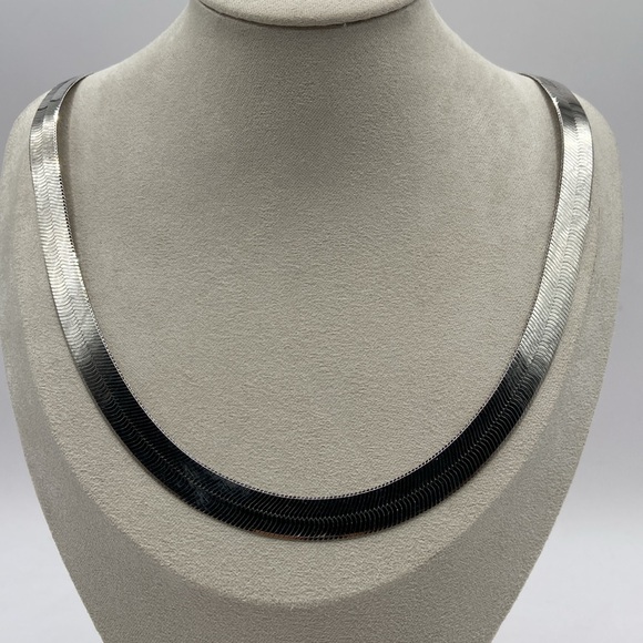 Sterling Silver Herringbone Necklace 3/8”W 20”L - Picture 2 of 12